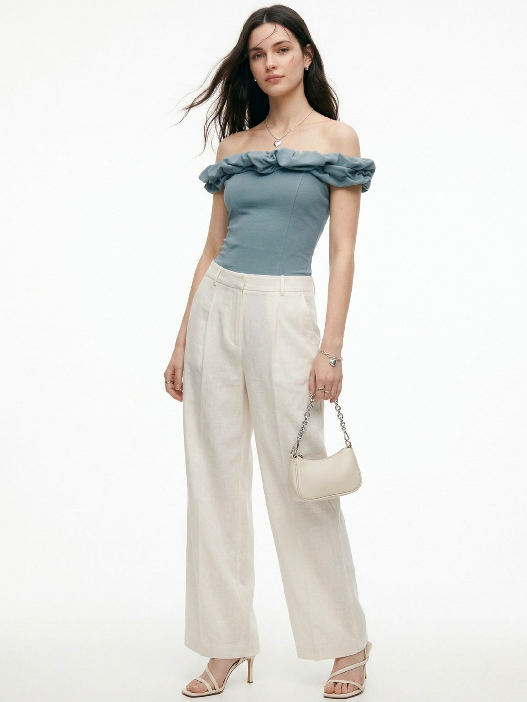 Teal Off-Shoulder Thick Ruffled Top