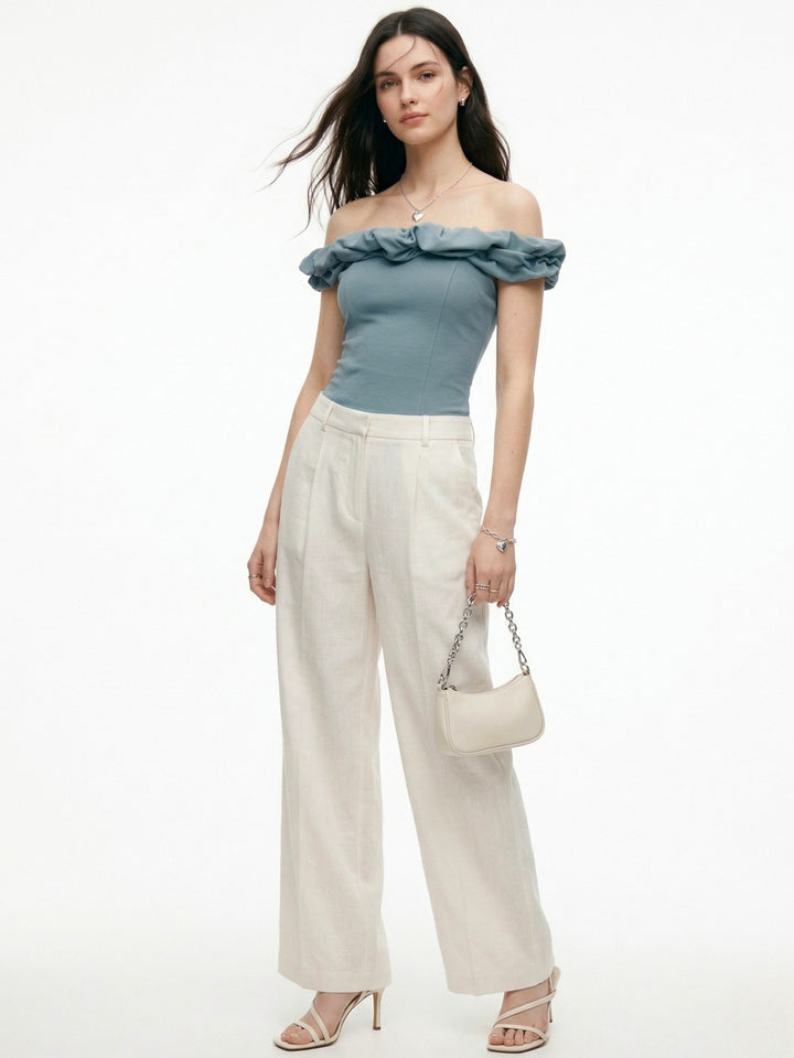 Teal Off-Shoulder Thick Ruffled Top