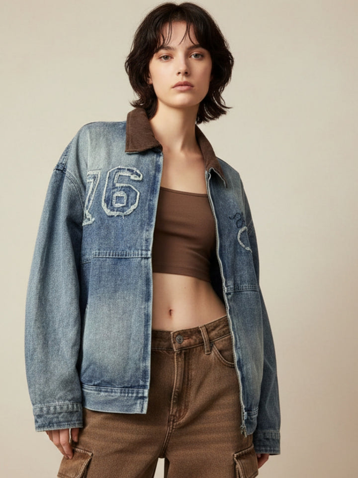 Blue Varsity Patched Graphic Jacket