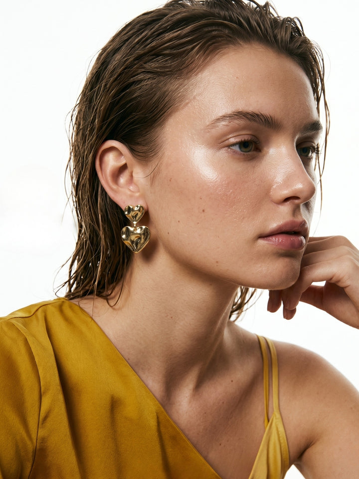 Gold Heart Shape Metal  Earrings