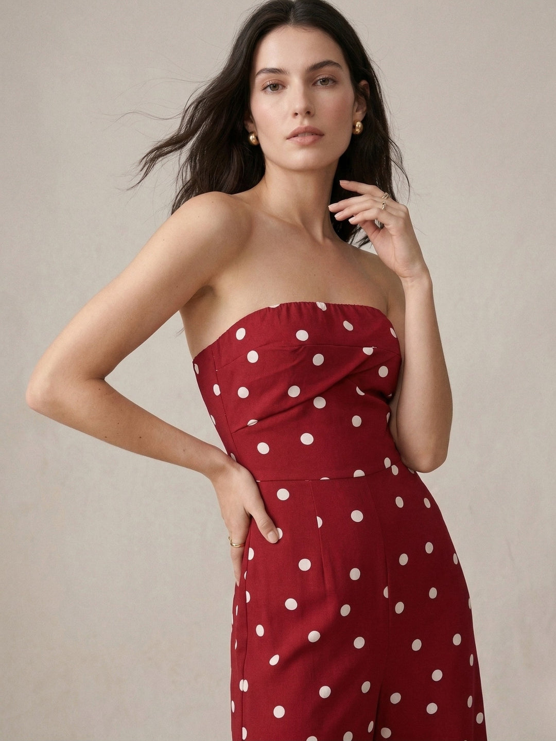 Red Off Shoulder Polka Printed Jumpsuits