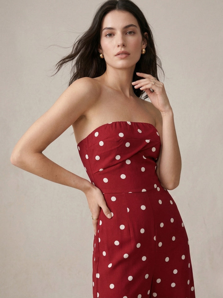 Red Off Shoulder Polka Printed Jumpsuits