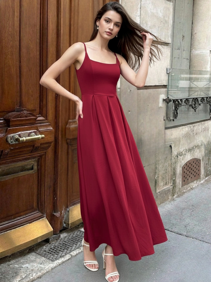 Burgundy Strappy Cinched Waist Solid Flowy Maxi