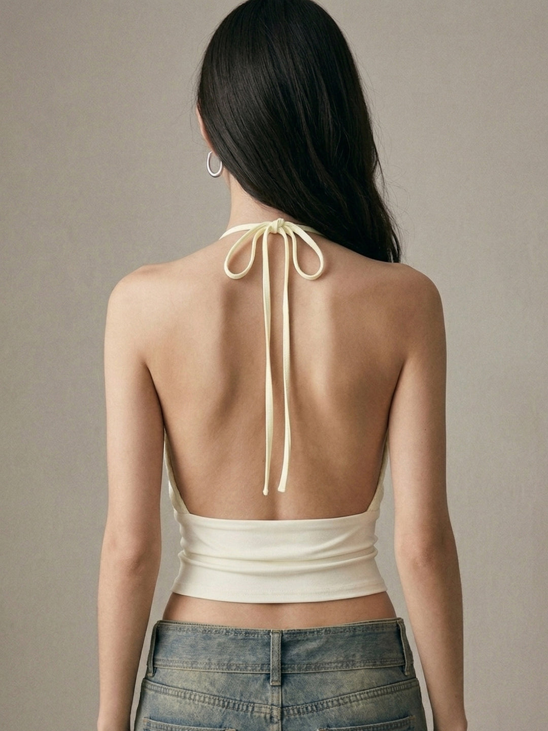 Cream Halter Cowl Neck Top