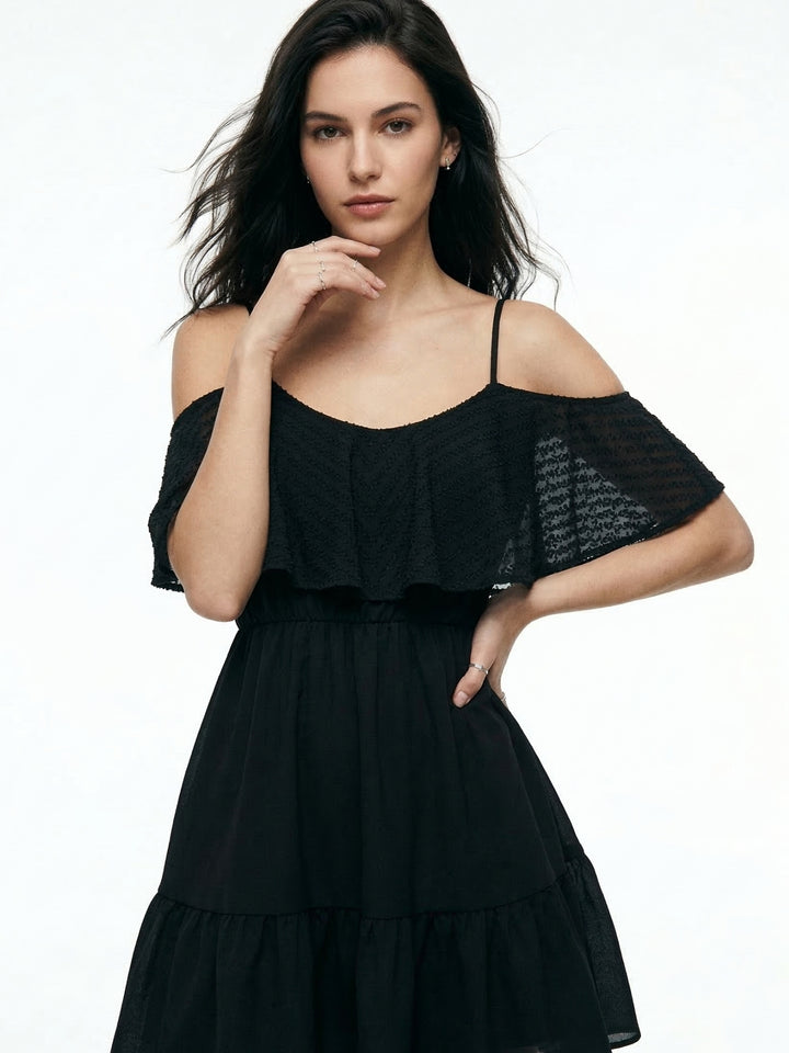 Black Cold Shoulder Solid Skater Dress