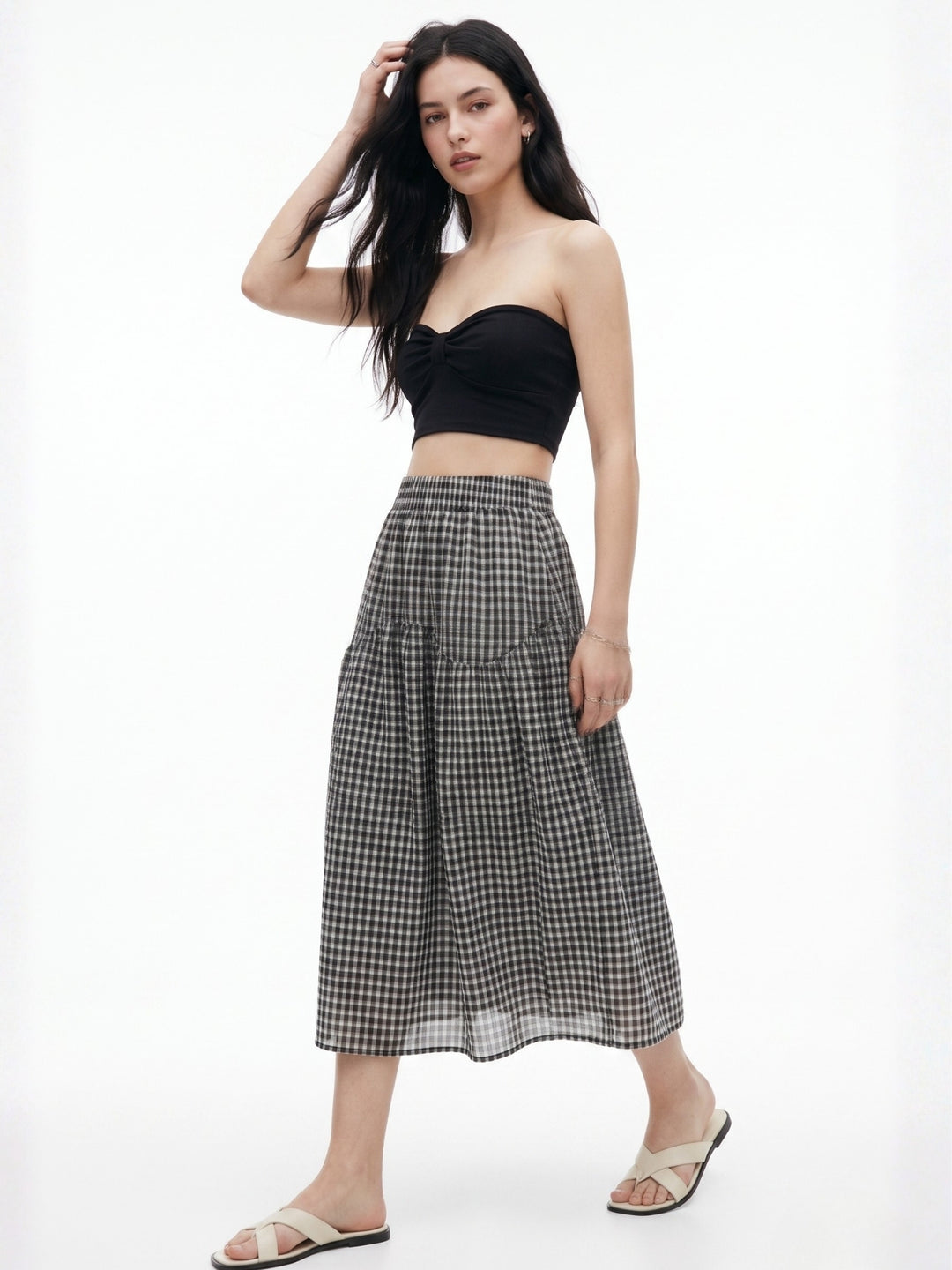 Black High Waist Checkered Skirt