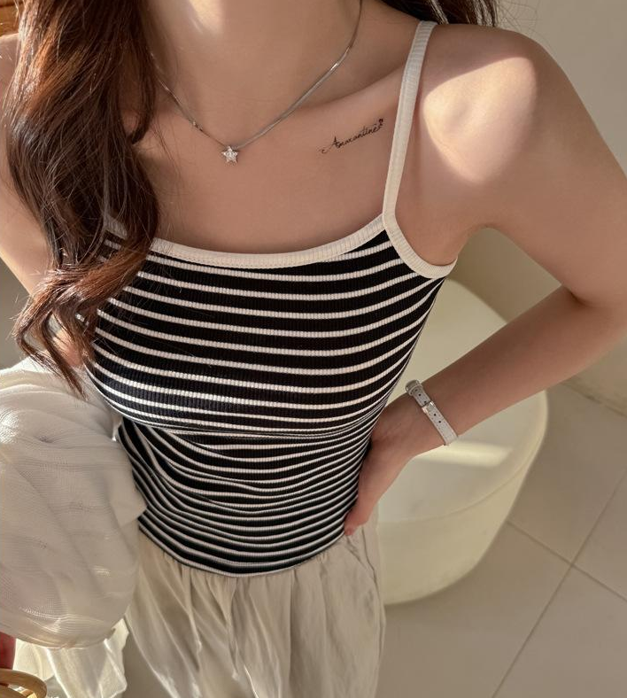 Black Contrast Trim Stripe Camisole