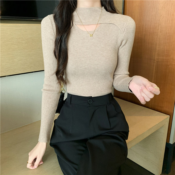Beige Cut Out Flat Knit Top