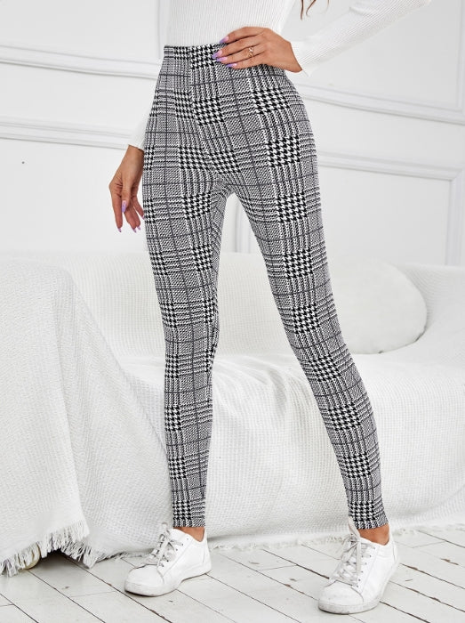 Black Check Fitted Leggings
