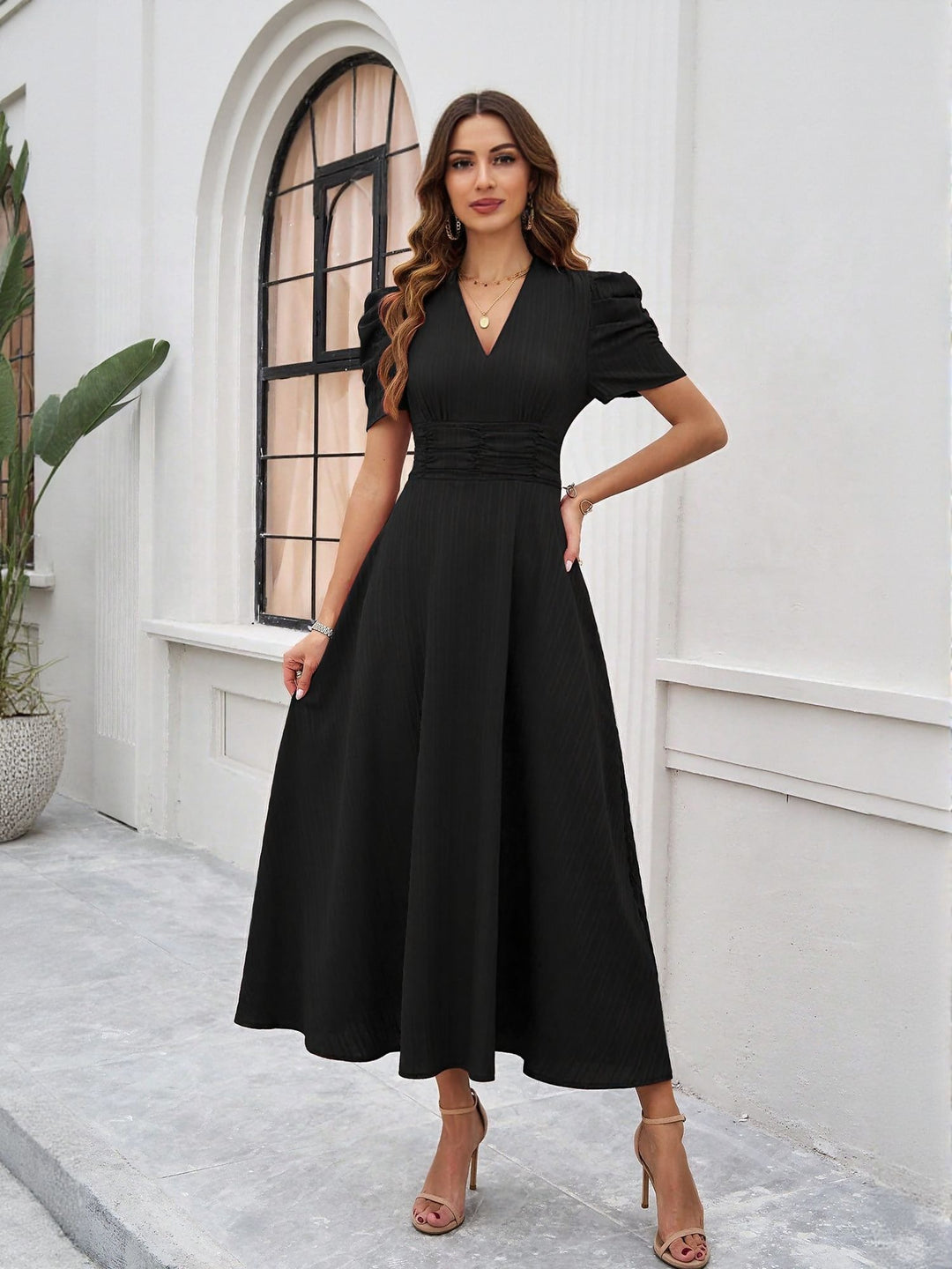 Black Fit And Flare Midi Dress