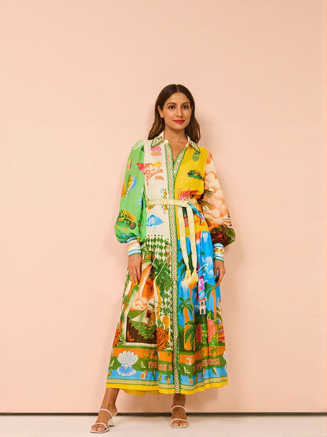 Green Tropical Print Maxi Dress