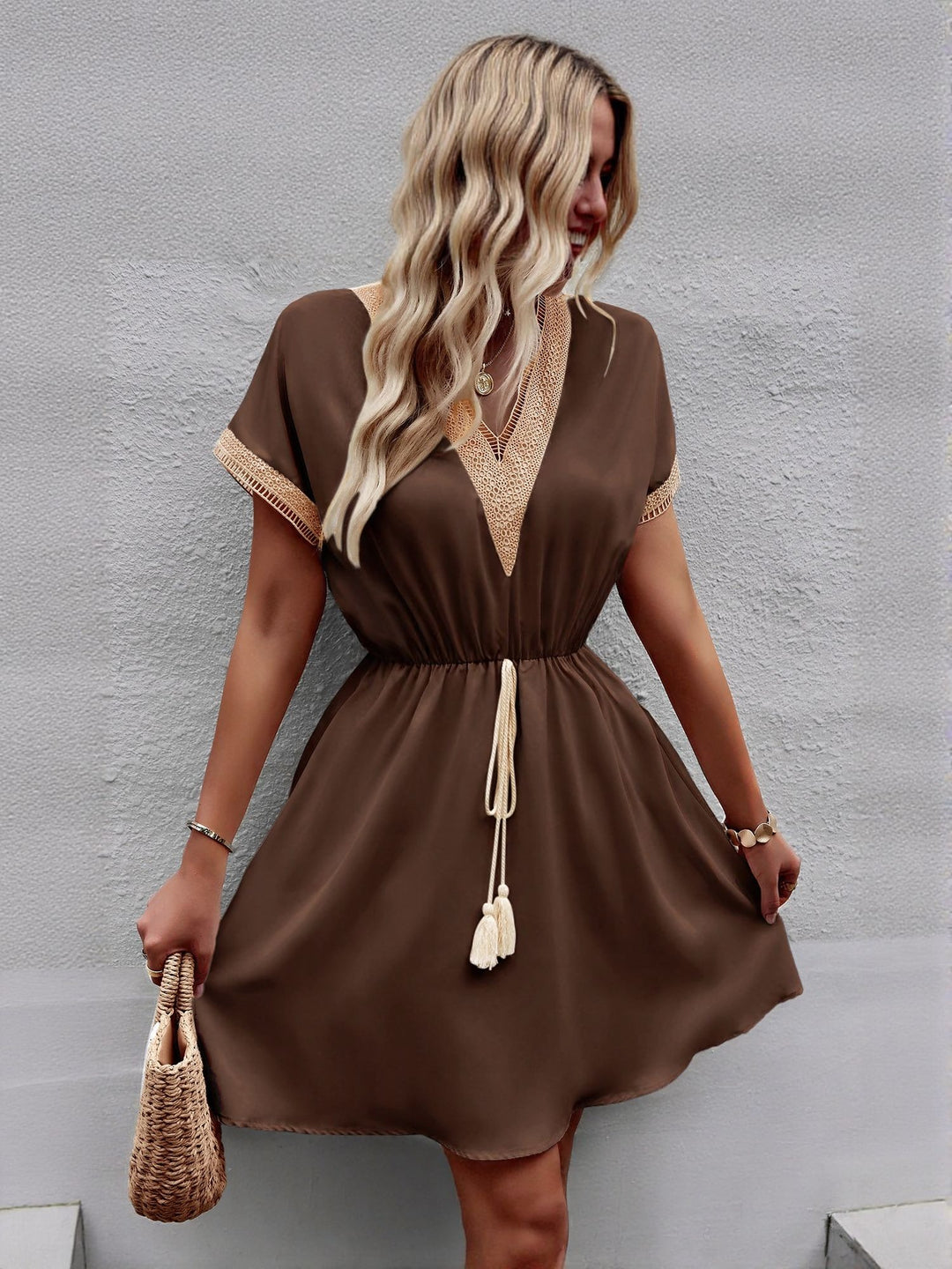 Brown Mini Boho Dress