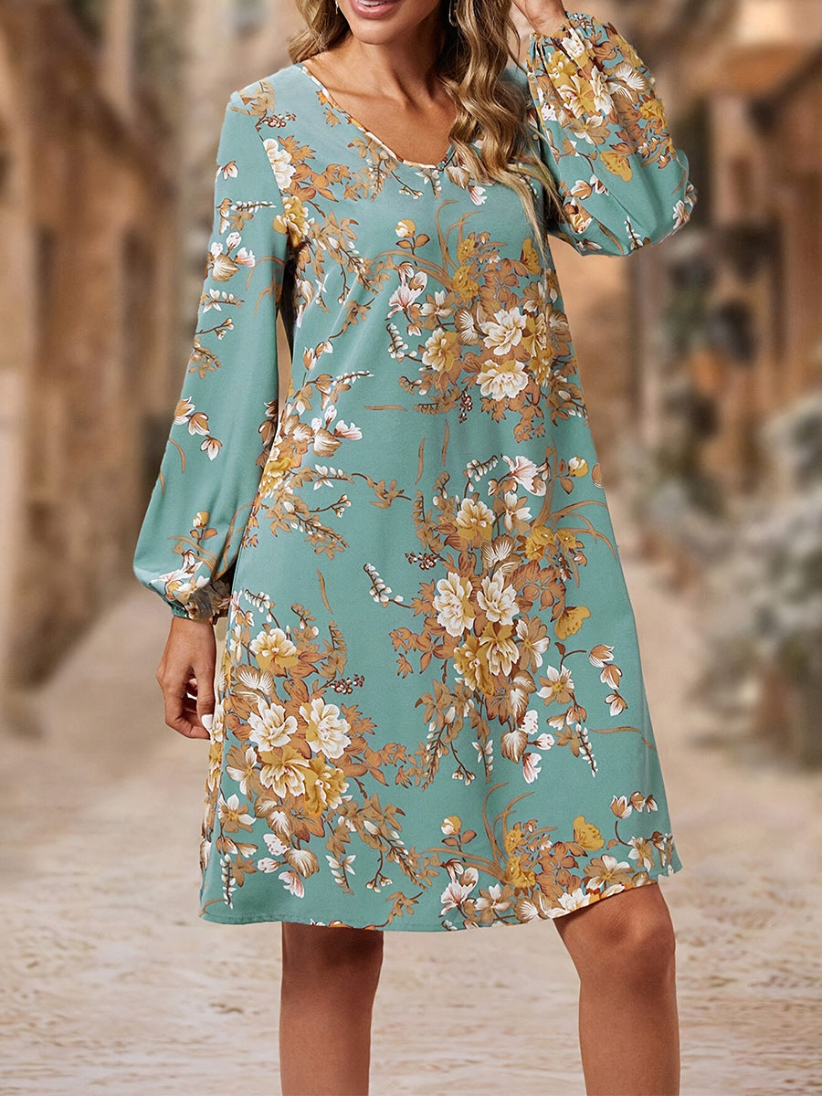 Blue Printed Shift Dress