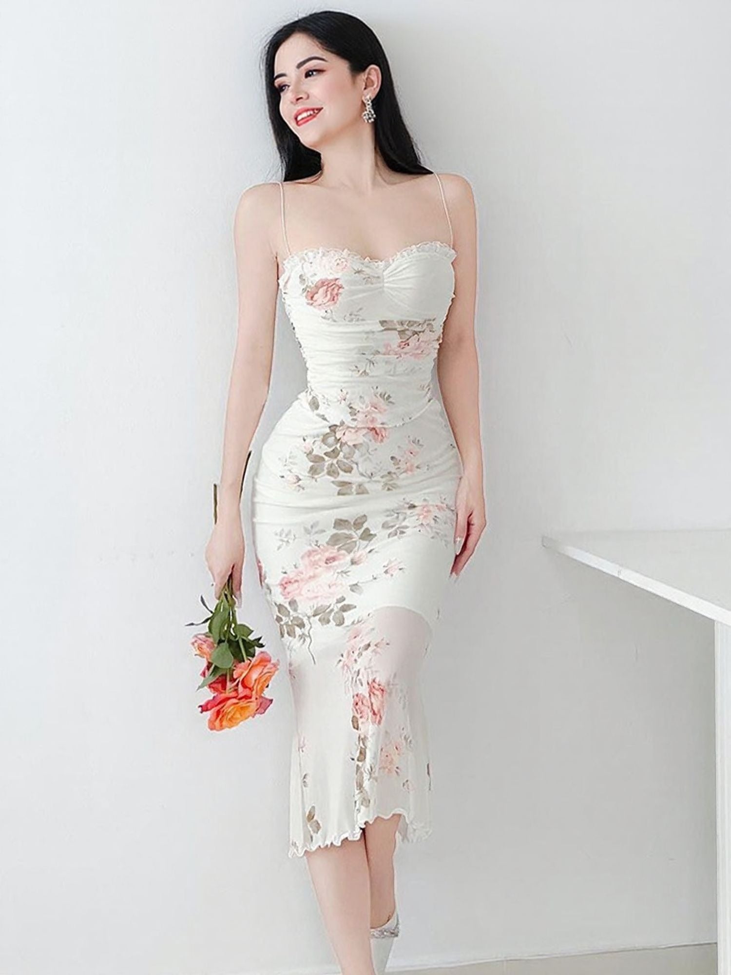 White Slip Floral Bodycon Dress
