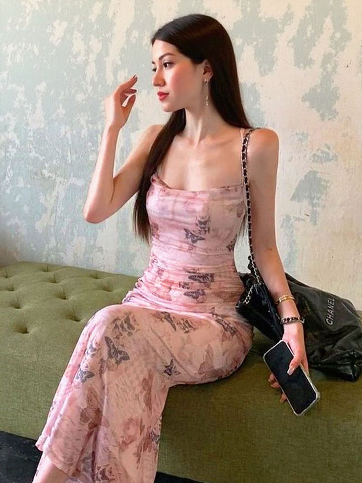 Pink Floral Print Slip Dress