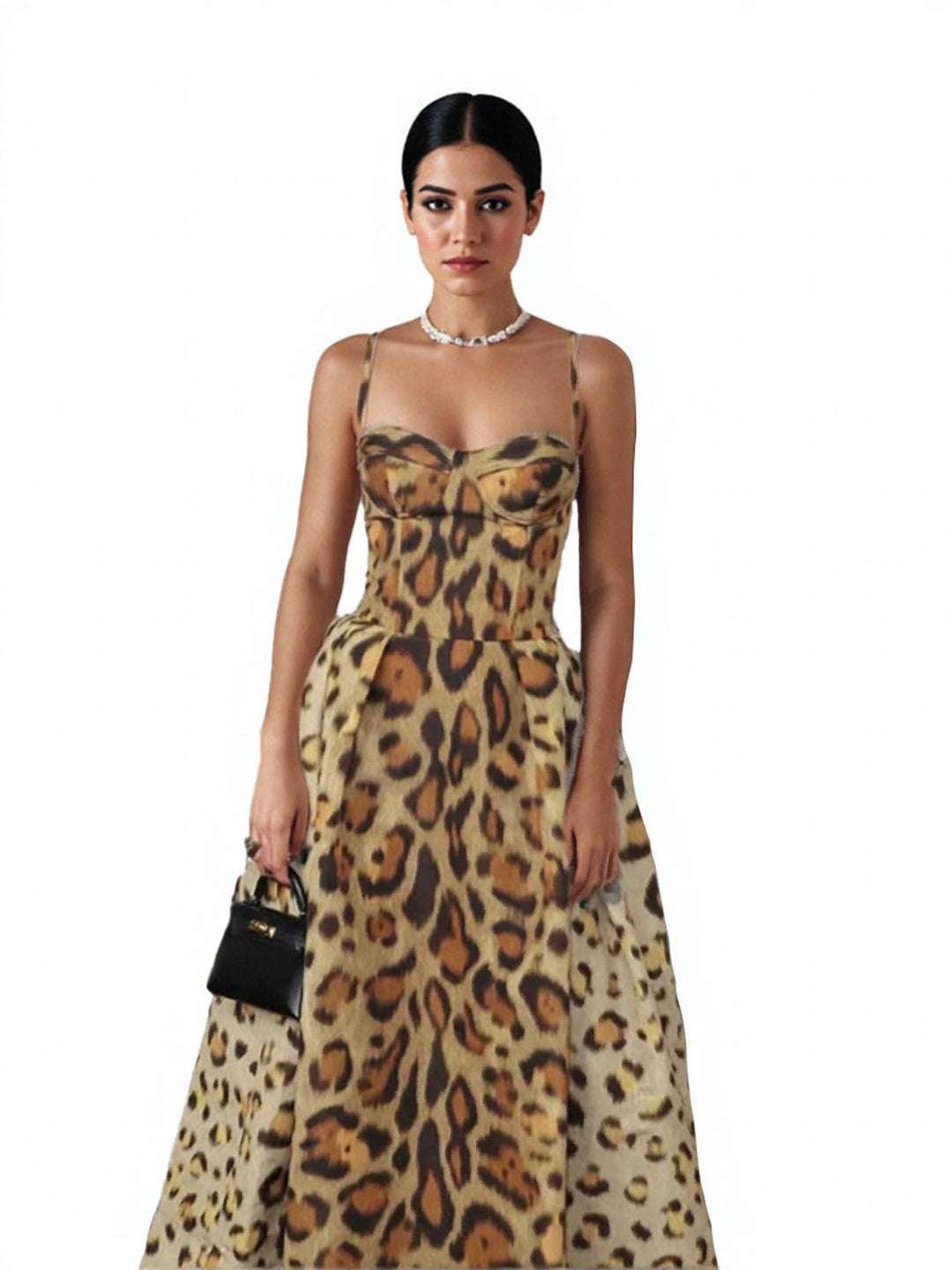 Brown Printed Slip Maxi Flared Dress