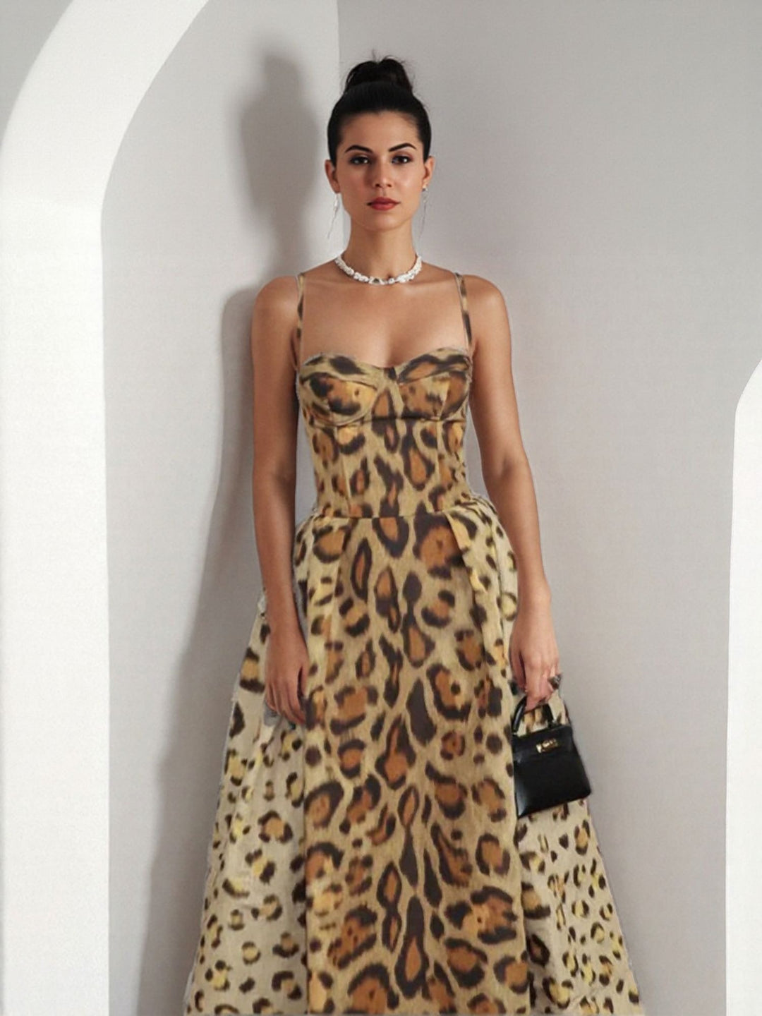 Brown Printed Slip Maxi Flared Dress