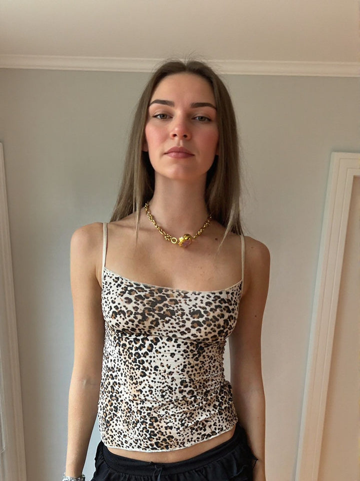 Beige Animal Print Cami Top