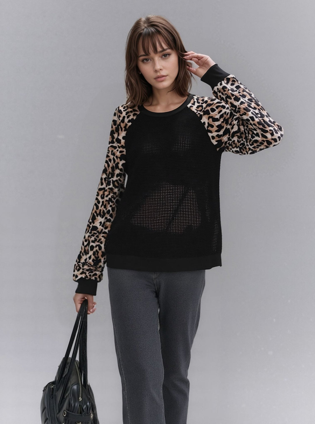 Black Printed Sleeve Solid Top