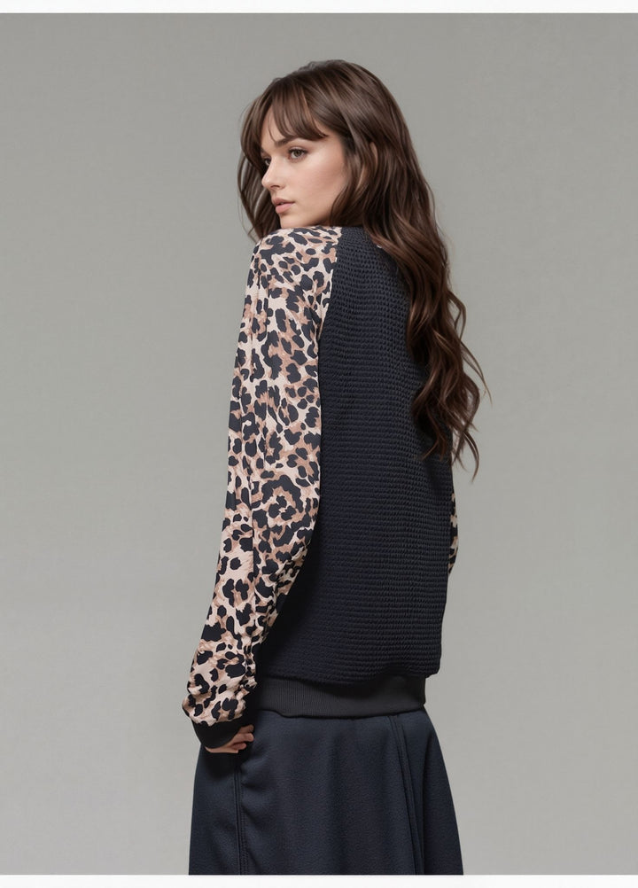 Black Printed Sleeve Solid Top