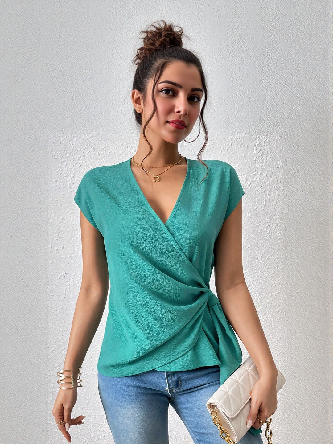 Blue Wrap Top With Side Tie Up