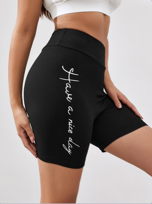 Black Side Graphic Printed Fitted Shorts