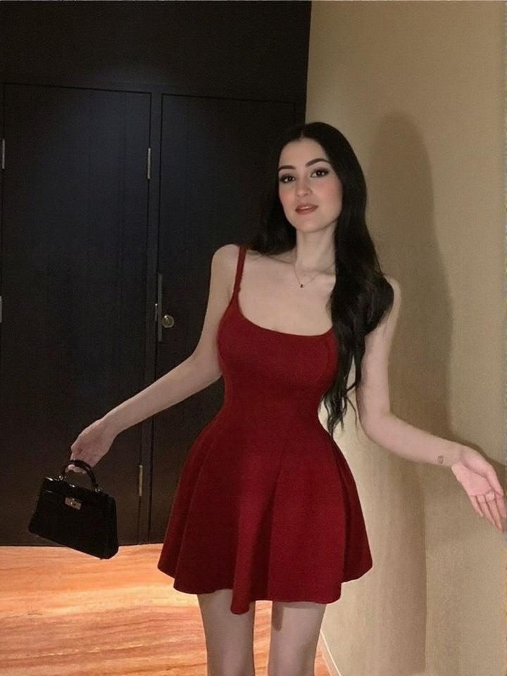 Maroon Fit And Flare Mini Dress