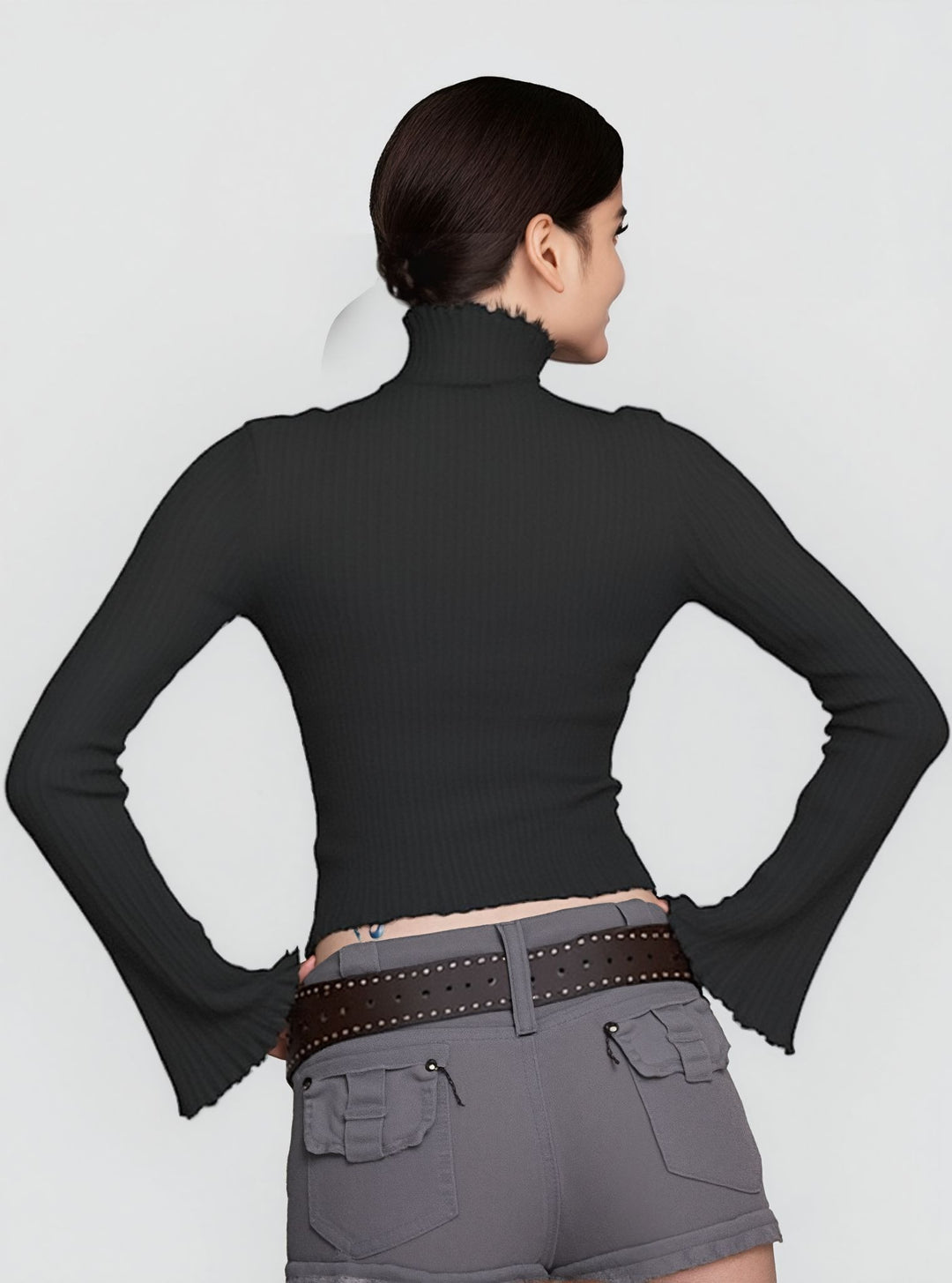 Black Bell Sleeve Rib Top