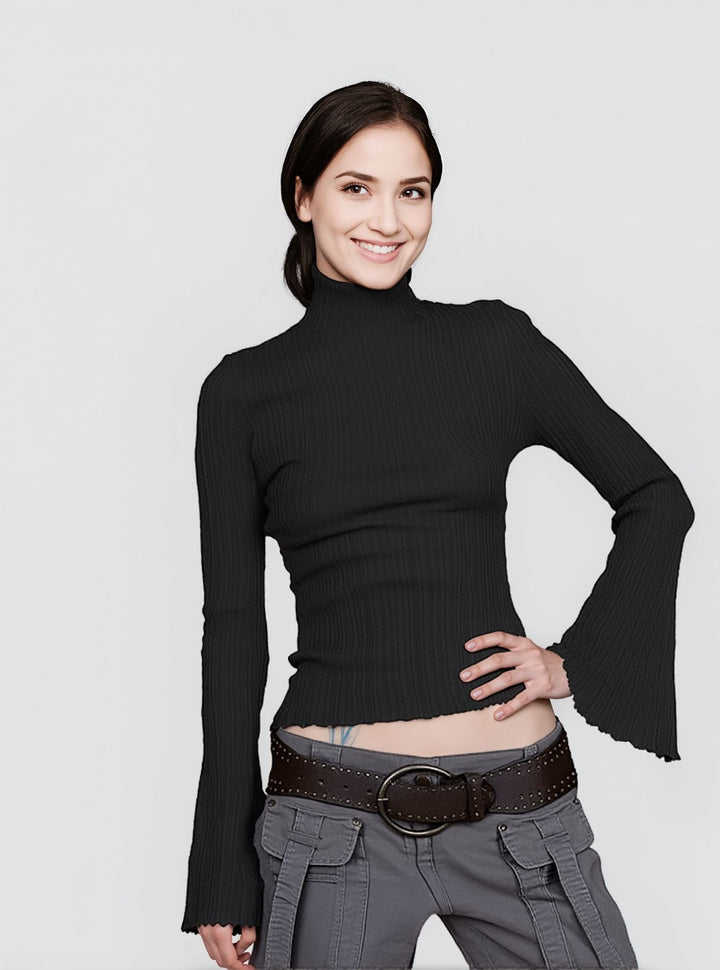 Black Bell Sleeve Rib Top