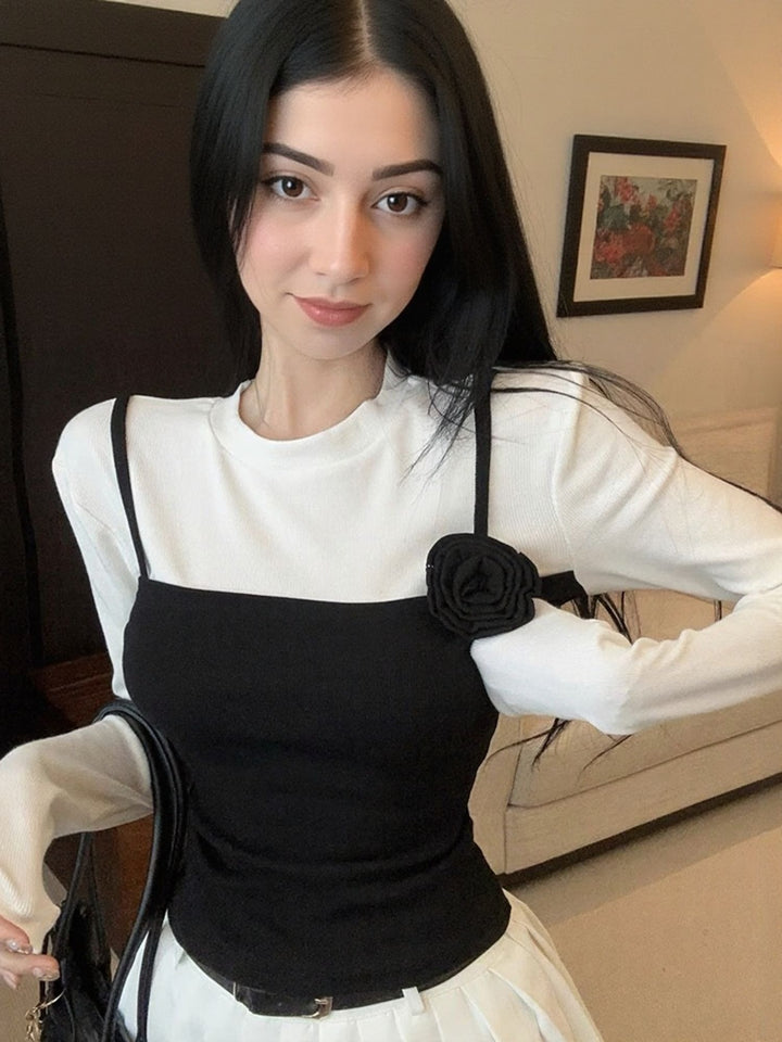 Black Rosette Detailed Top