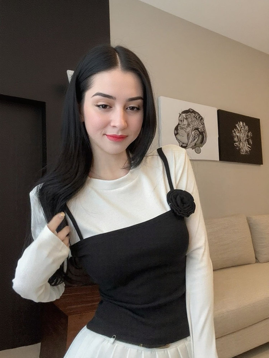 Black Rosette Detailed Top