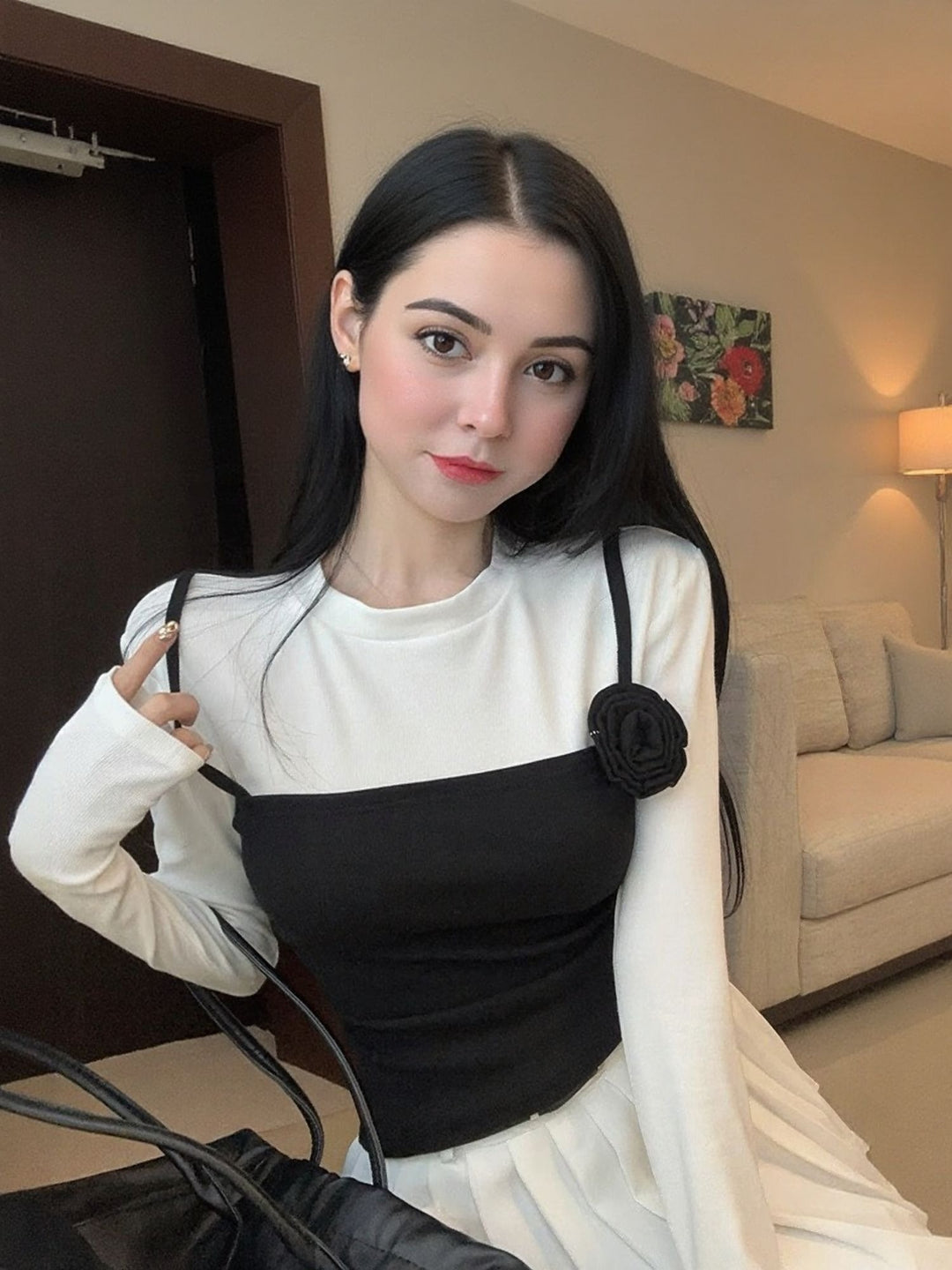 Black Rosette Detailed Top