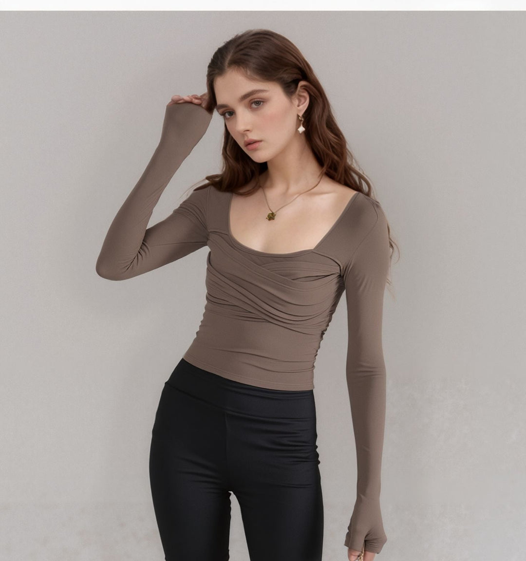 Brown Criss Corss Ruched Top