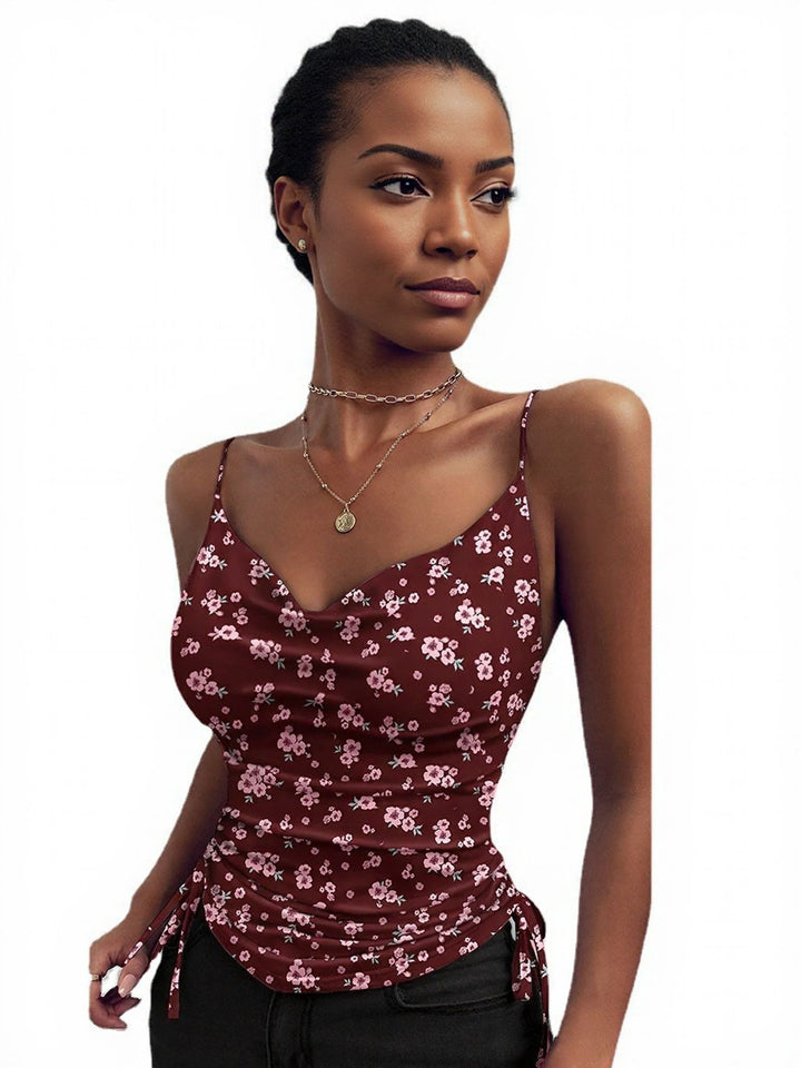 Red Cowl Neck Side Ruched Camisole