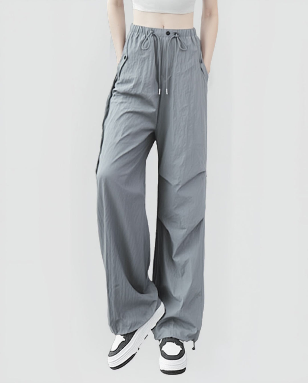 Grey Parachute Jogger With Flap Pockets