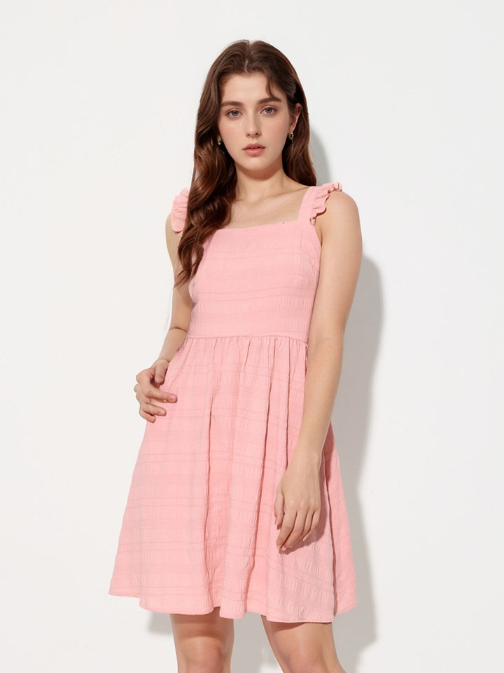 Pink Ruffle Strap Aline Dress