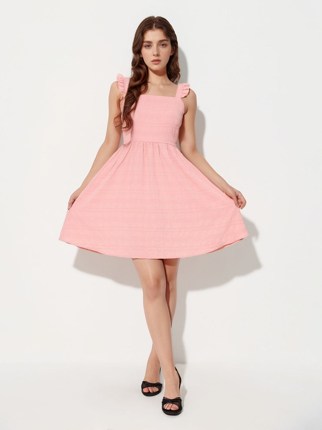Pink Ruffle Strap Aline Dress