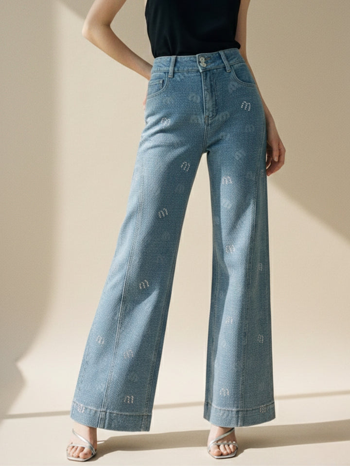 Light Blue Double Buttoned Printed Jeans