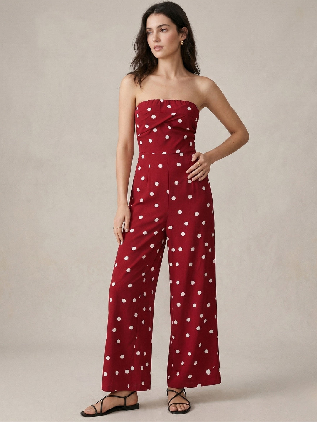 Red Off Shoulder Polka Printed Jumpsuits
