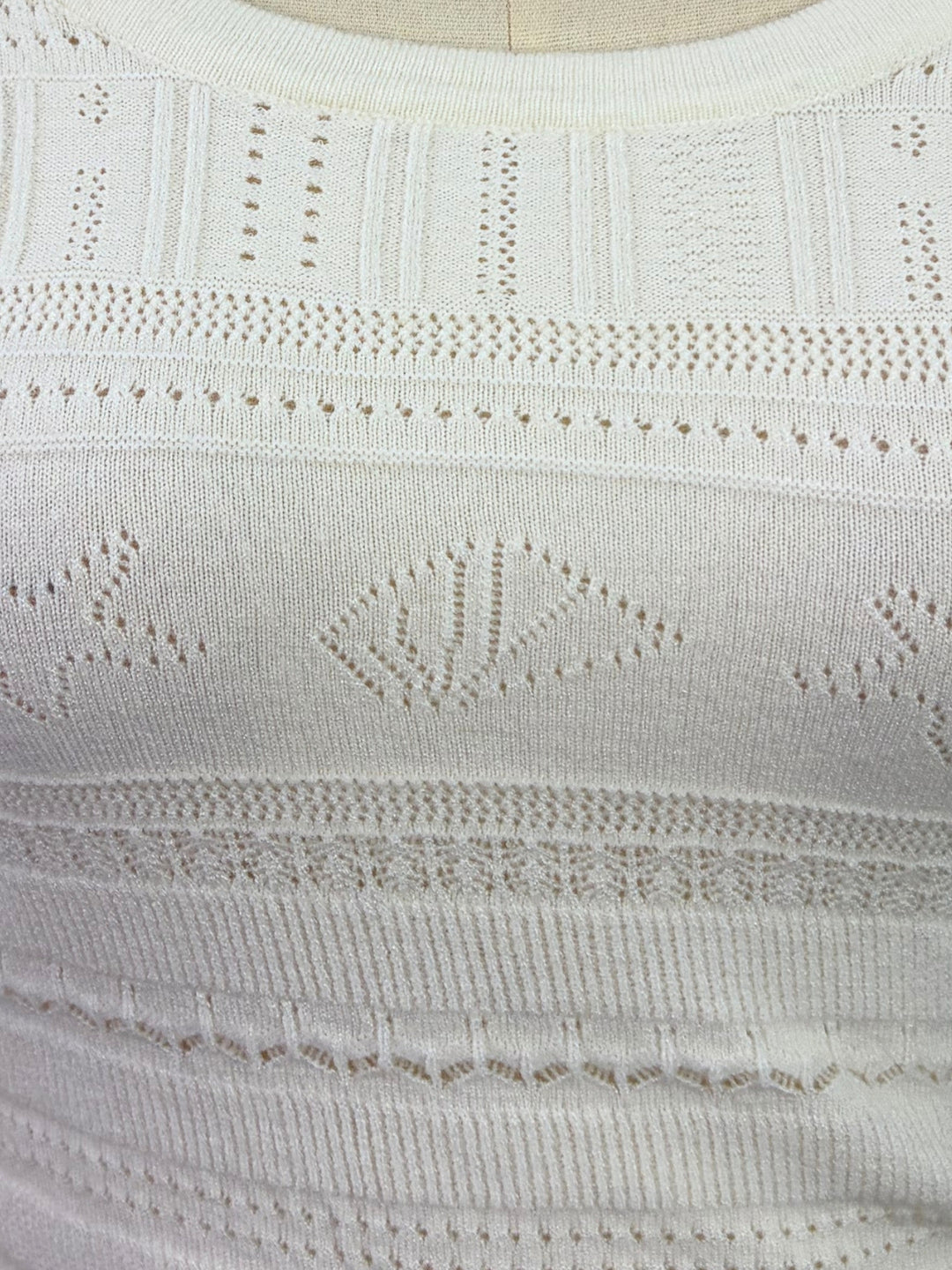 Off White Round Neck Crochet Styled Top