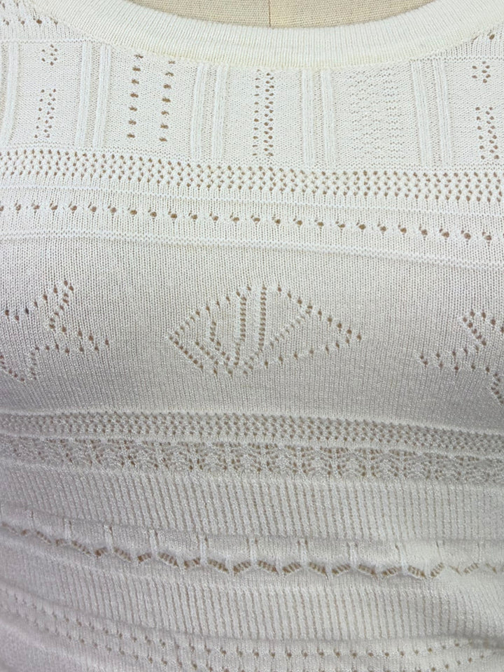 Off White Round Neck Crochet Styled Top