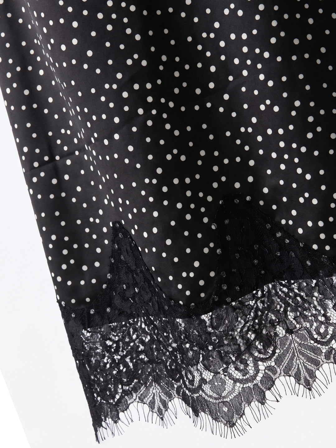 Black Midi Skirt In Polka Dot Fabric With Eyelace Lace Hem Detail