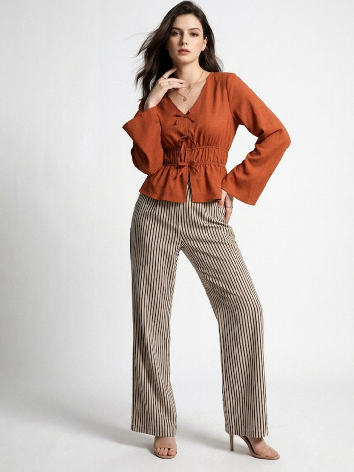 Brown Blouse And Trousers Co-Ord Set
