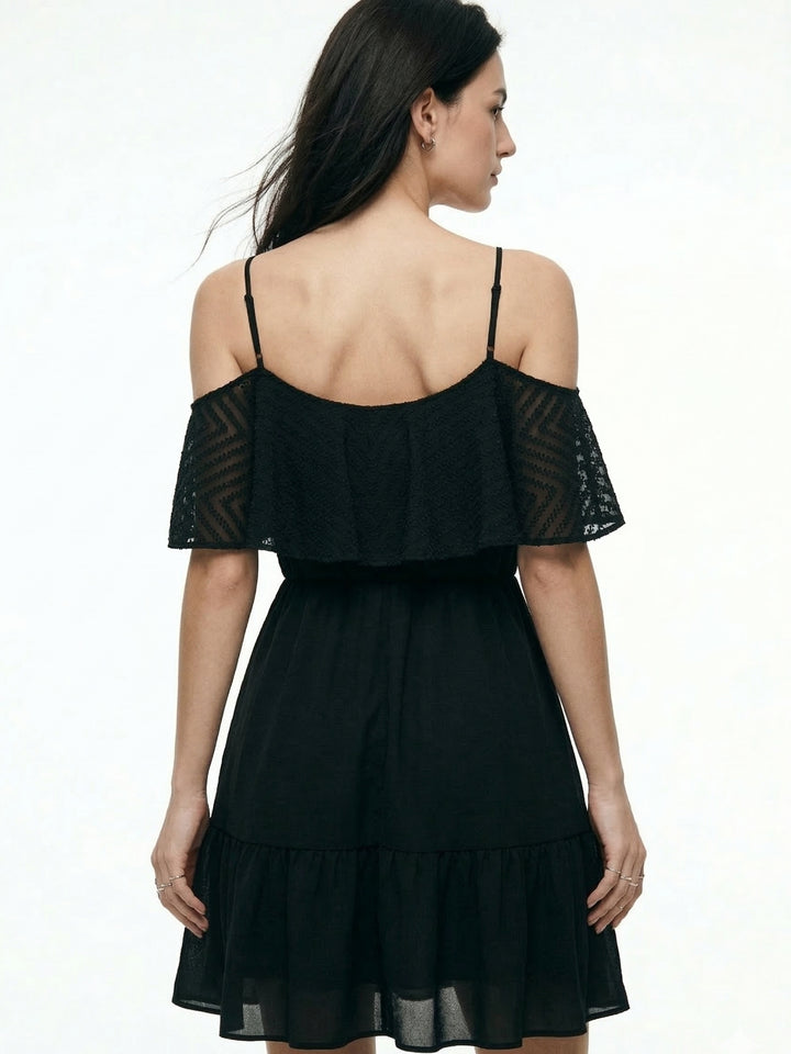 Black Cold Shoulder Solid Skater Dress