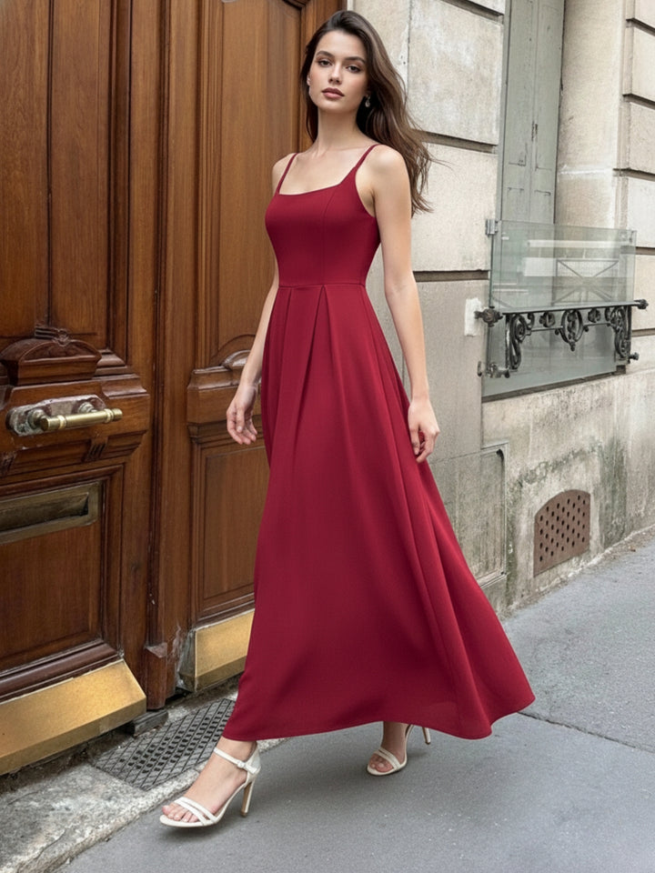 Burgundy Strappy Cinched Waist Solid Flowy Maxi