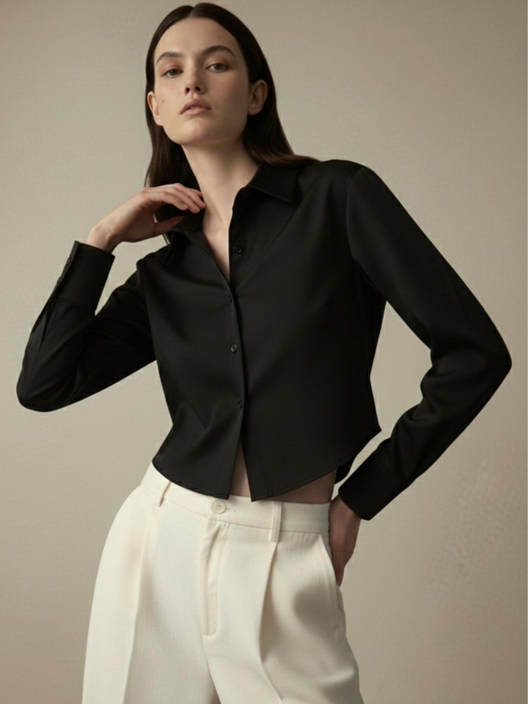Black Back Tie-Up Collared Shirt