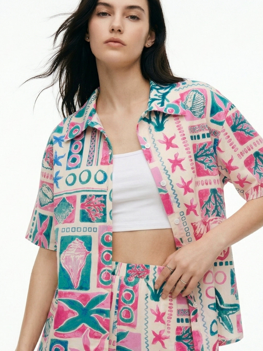 multi Printed Oversized Shirt And Shorts Co-Ord Set