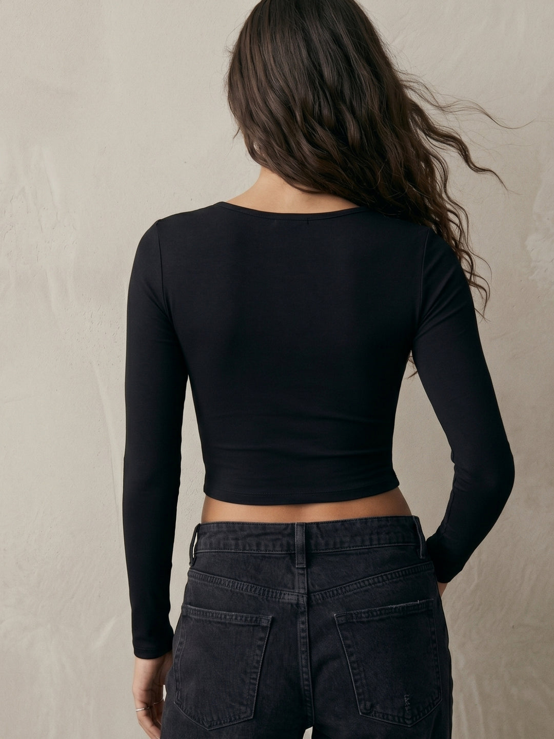 Black Full Sleeve Neck Cut-Out Detail Top