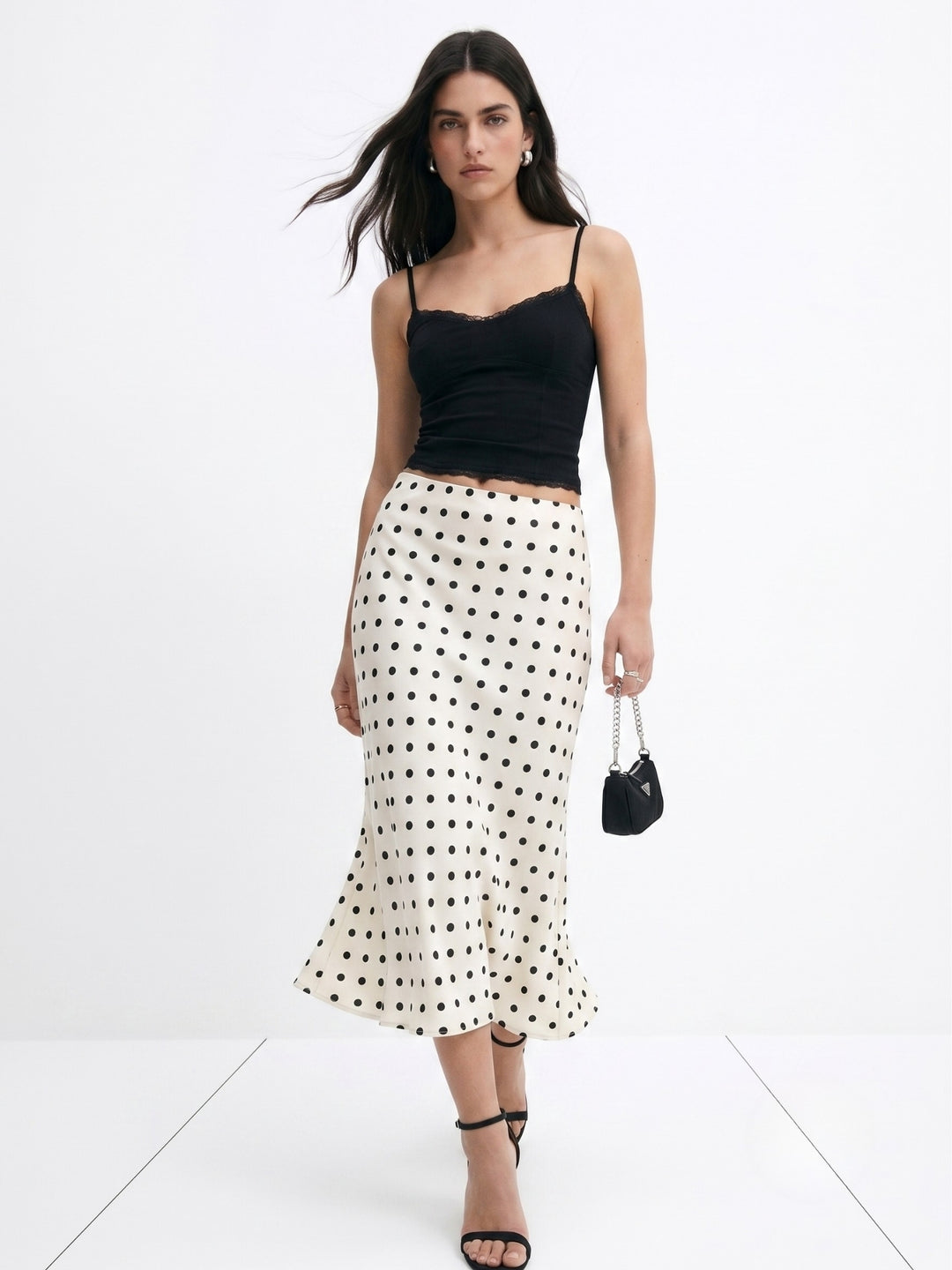 White Polka Dotted Flared Skirt