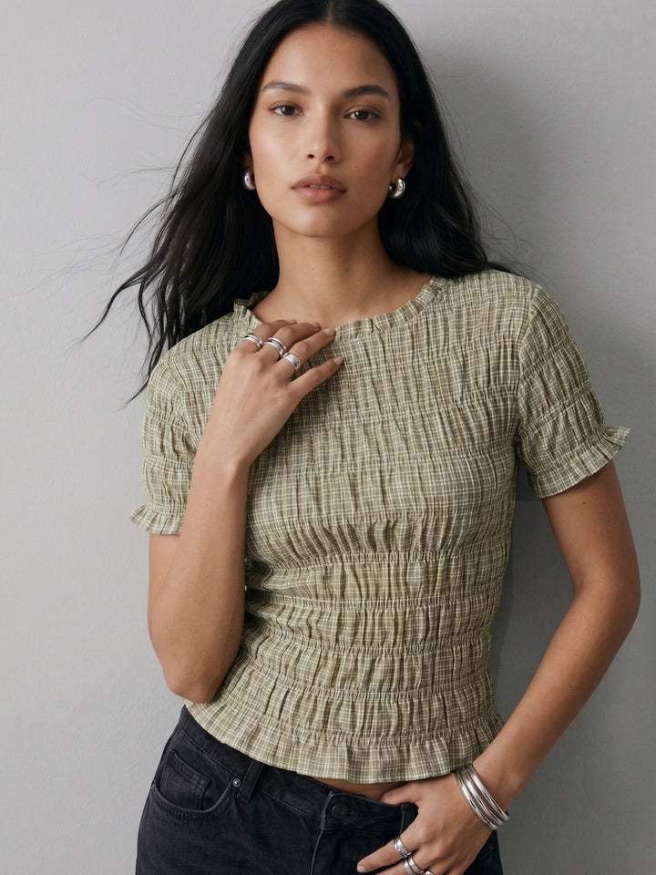 Mint Smocked Fitted Top